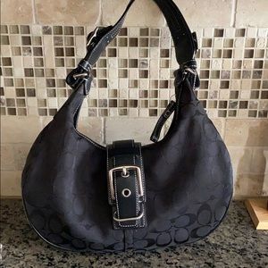 COACH C06J-6363 Black Canvas Hobo Shoulder Bag signature